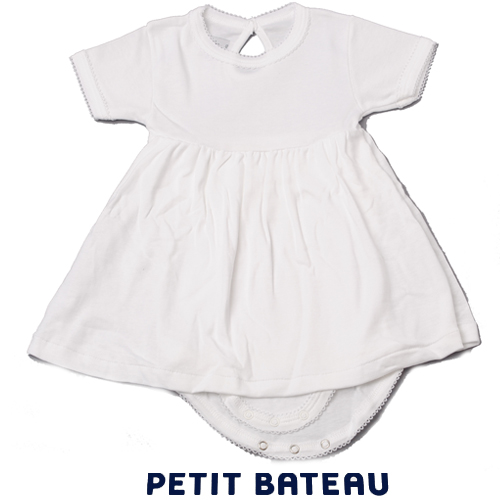【出産祝いにも☆】プチバトー PETIT BATEAU ベビー 女の子 ピコレース 半袖 ボディドレス ホワイト 新品